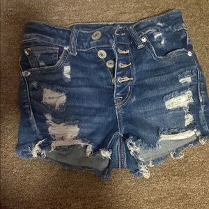 Distressed Denim Blue Women Shorts